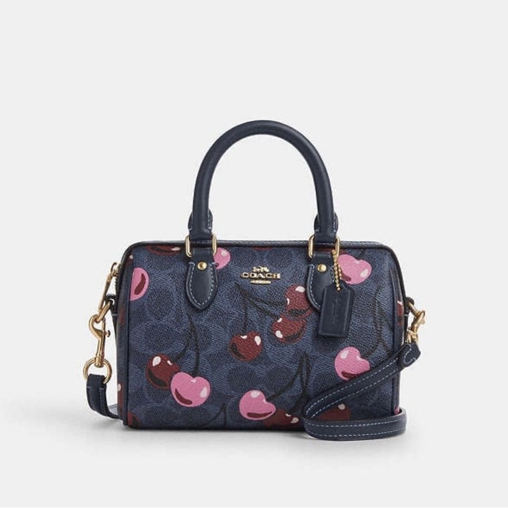 NWT Coach Mini Rowan Crossbody Bag In Signature Canvas With Cherry Print CY741